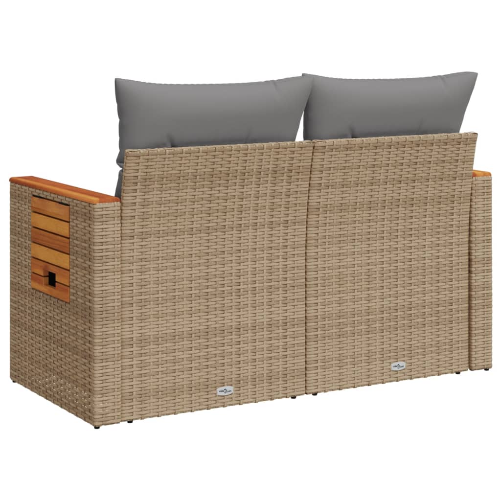 Gartensofa mit Kissen 2-Sitzer Beige Poly Rattan