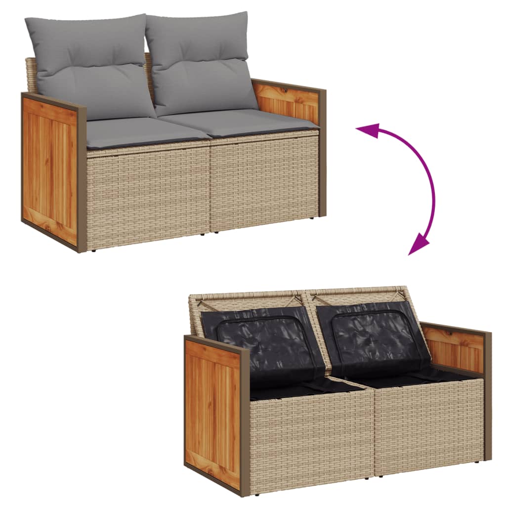 Gartensofa mit Kissen 2-Sitzer Beige Poly Rattan