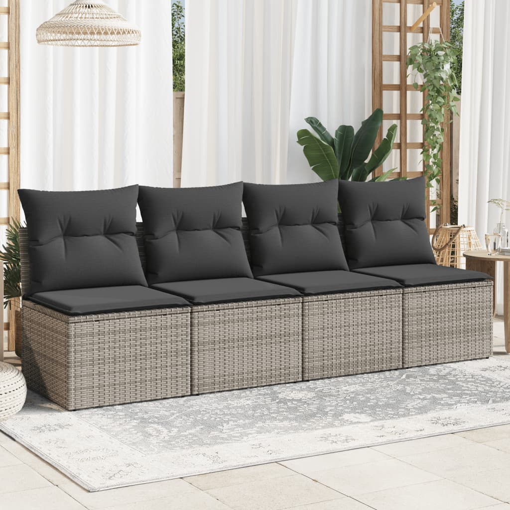 Gartensofa mit Kissen 4-Sitzer Grau Poly Rattan