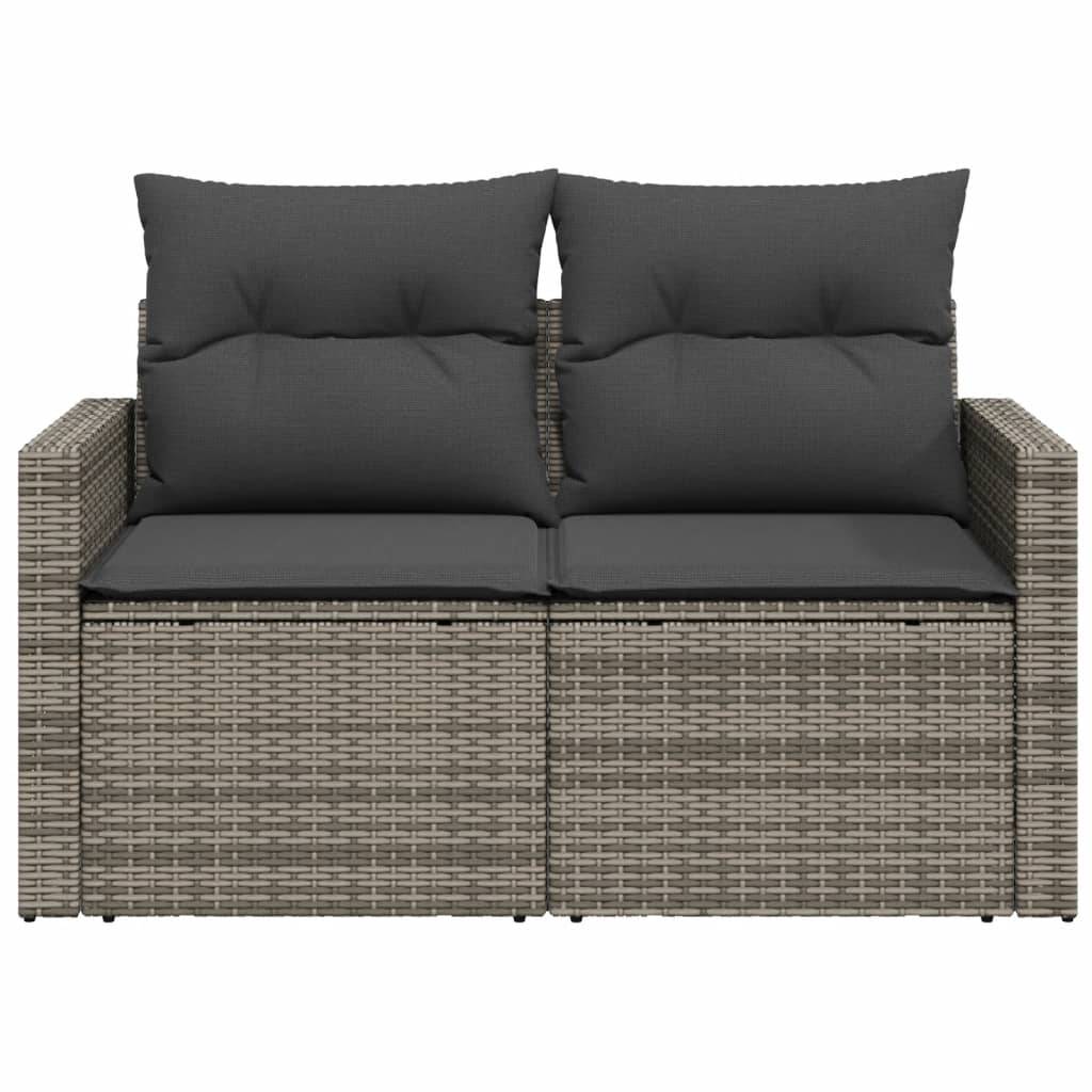 Gartensofa 2-Sitzer mit Kissen Grau Poly Rattan