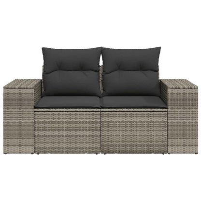 Gartensofa 2-Sitzer mit Kissen Grau Poly Rattan