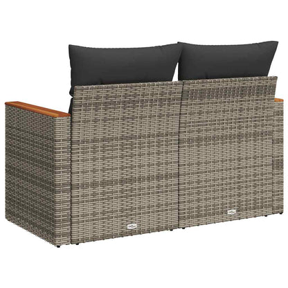 Gartensofa 2-Sitzer mit Kissen Grau Poly Rattan