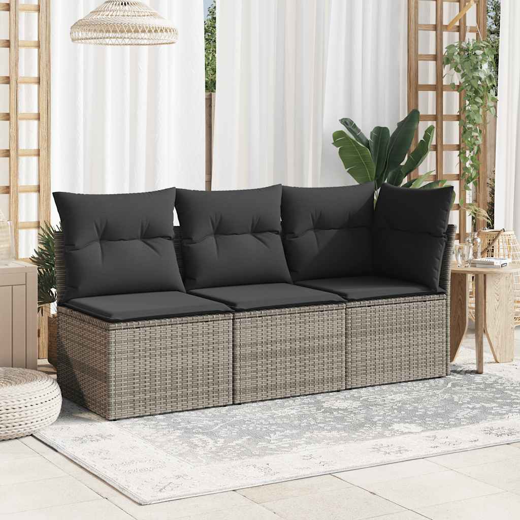 Garten-Ecksofa mit Kissen Grau Poly Rattan
