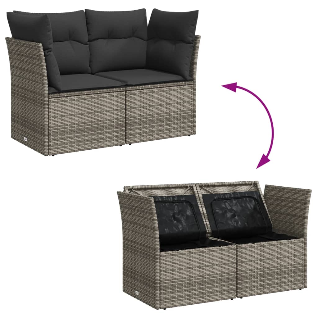 Gartensofa 2-Sitzer mit Kissen Grau Poly Rattan