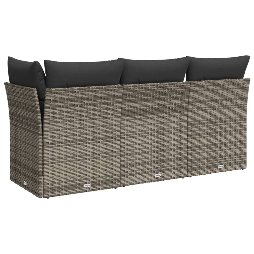 Gartensofa mit Kissen 3-Sitzer Grau Poly Rattan