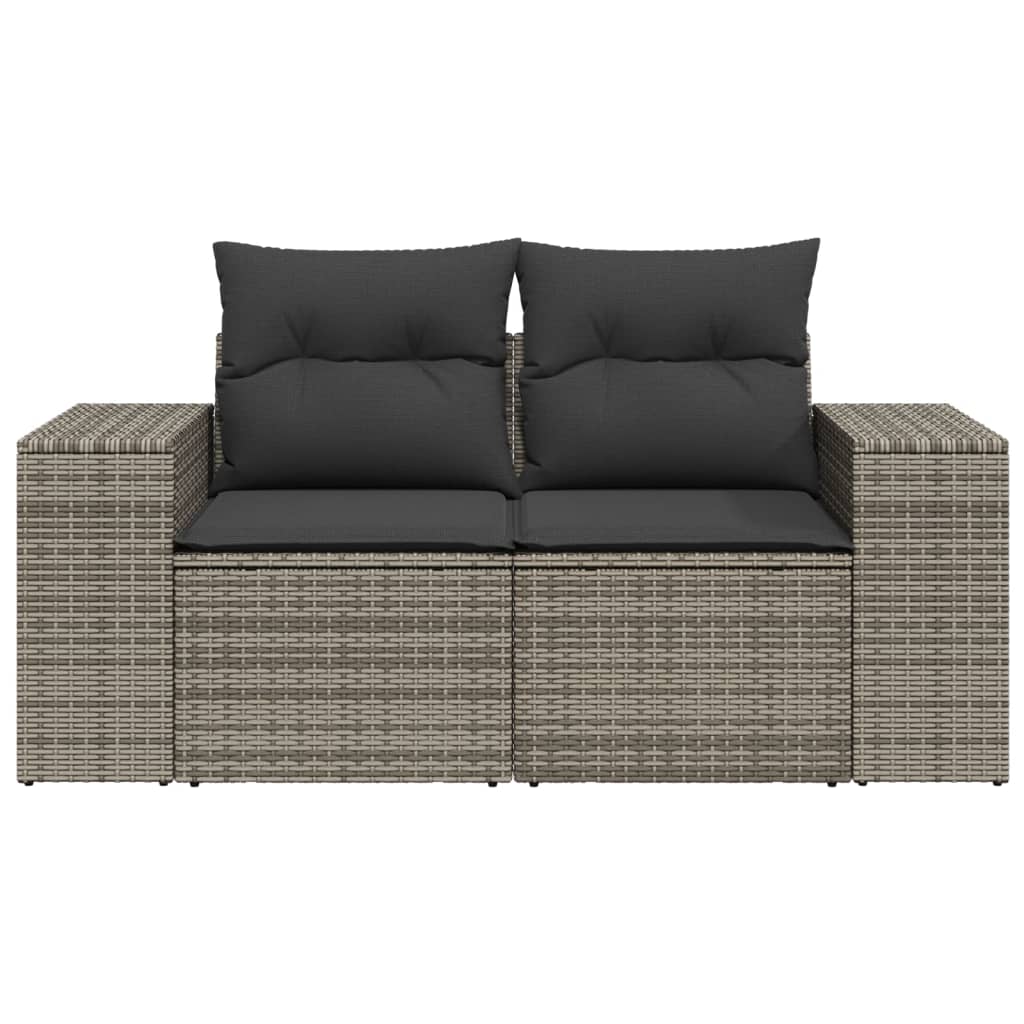 Gartensofa 2-Sitzer mit Kissen Grau Poly Rattan