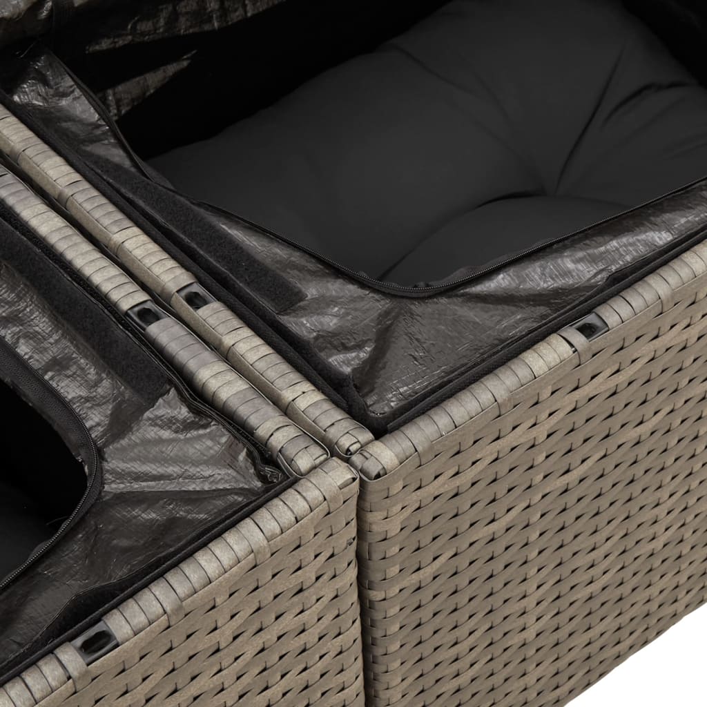 Gartensofa 2-Sitzer mit Kissen Grau Poly Rattan