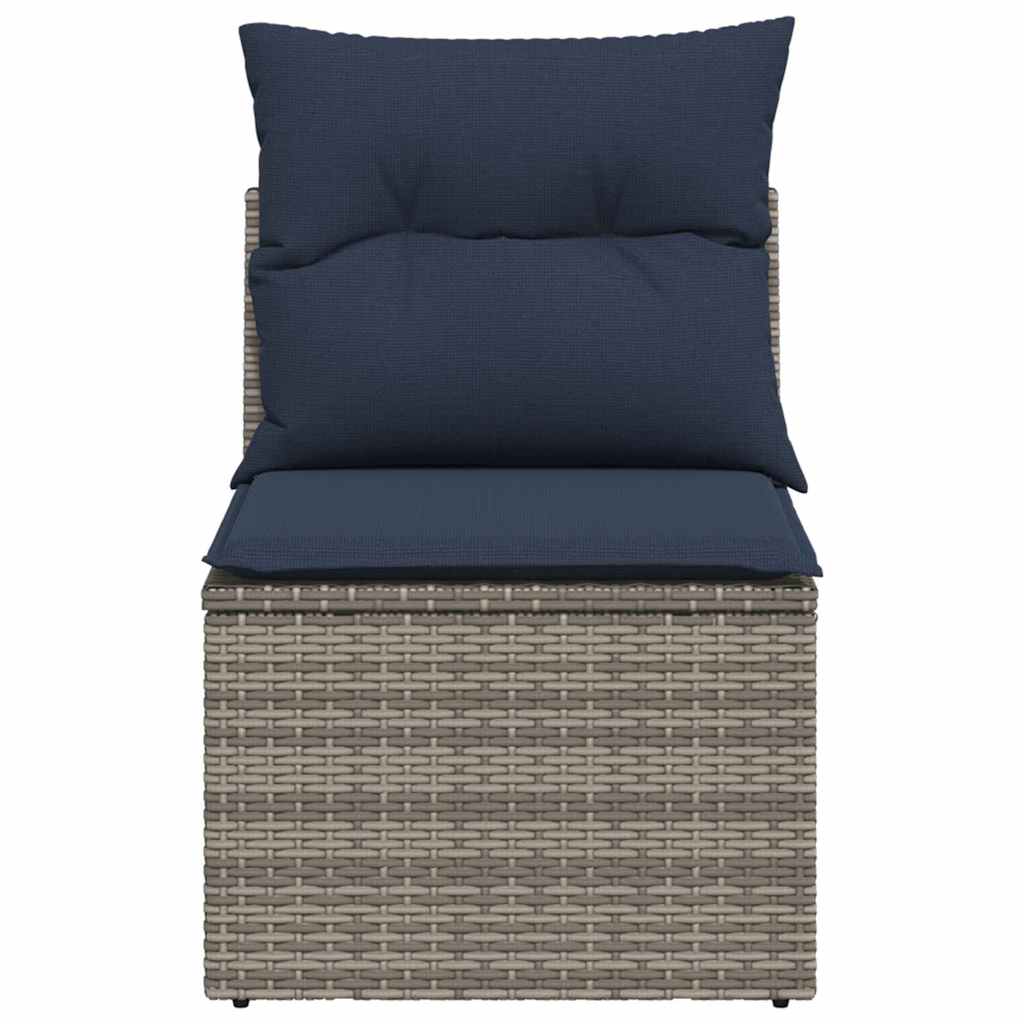 Gartensofa ohne Armlehnen mit Kissen Grau Poly Rattan