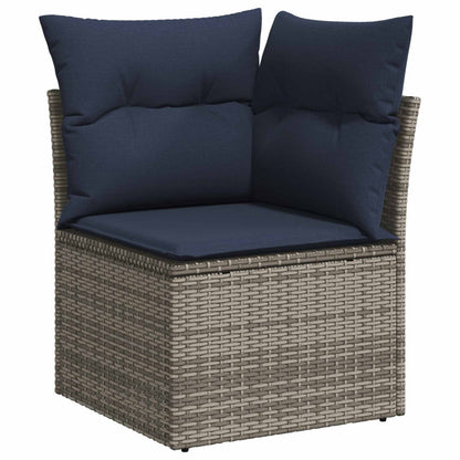 Garten-Ecksofa mit Kissen Grau Poly Rattan