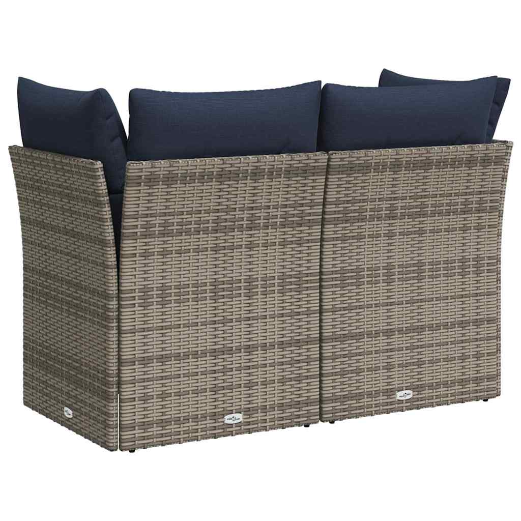 Gartensofa 2-Sitzer mit Kissen Grau Poly Rattan
