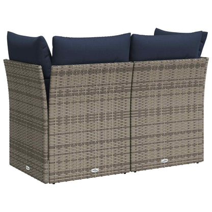 Gartensofa 2-Sitzer mit Kissen Grau Poly Rattan