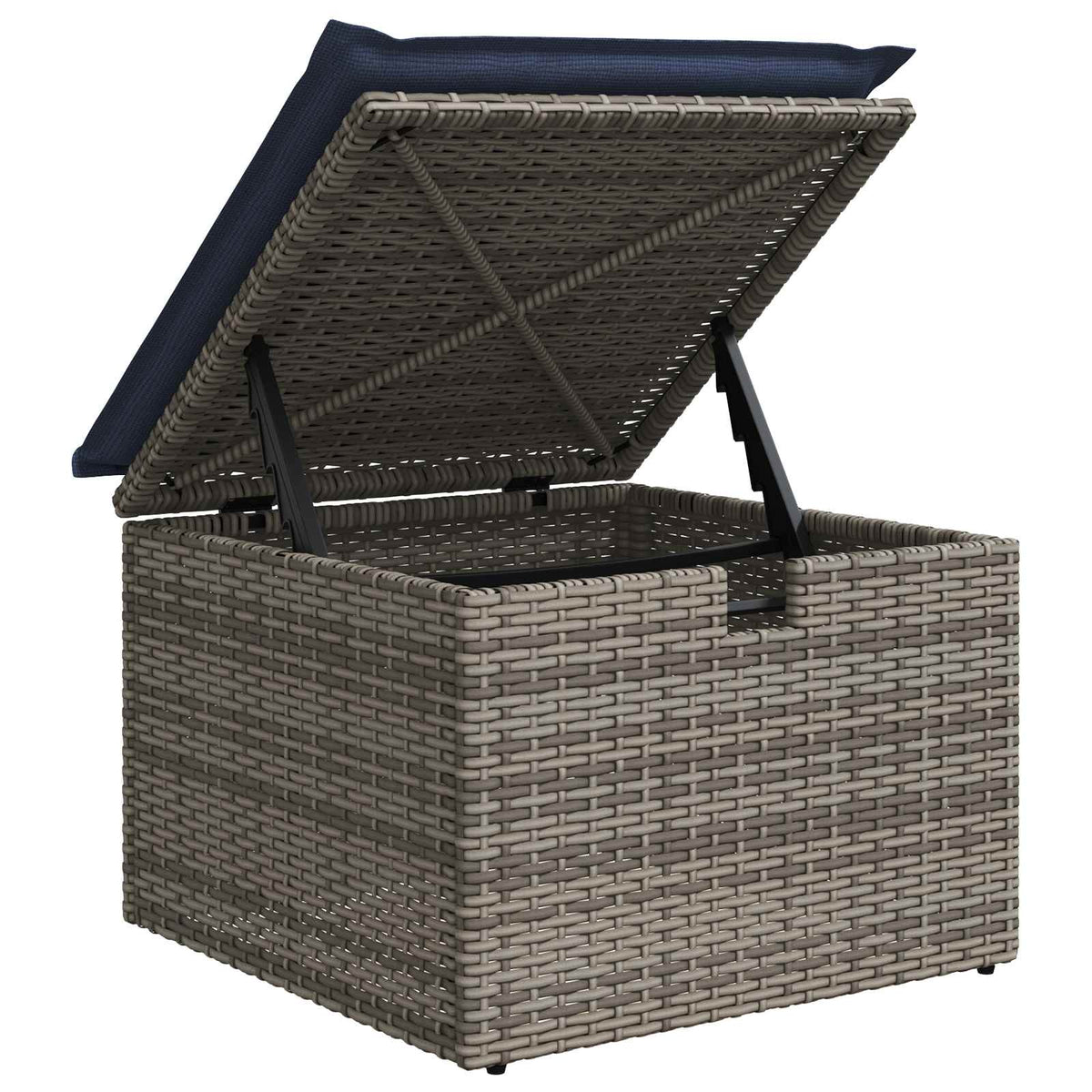 Gartenhocker mit Kissen Grau 55x55x37 cm Poly Rattan