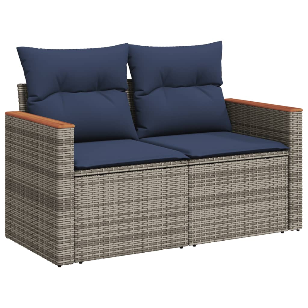 Gartensofa mit Kissen 2-Sitzer Grau Poly Rattan