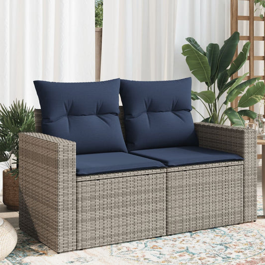 Gartensofa 2-Sitzer mit Kissen Grau Poly Rattan