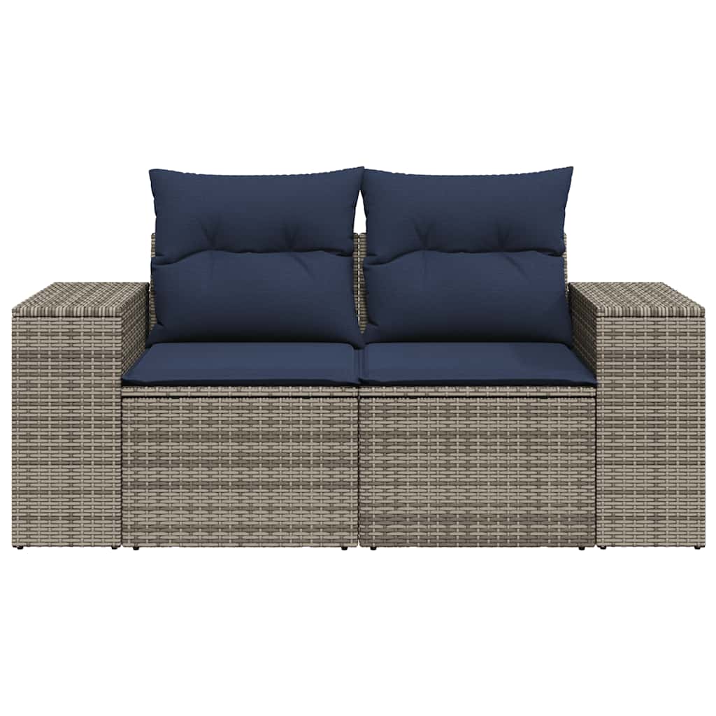 Gartensofa 2-Sitzer mit Kissen Grau Poly Rattan