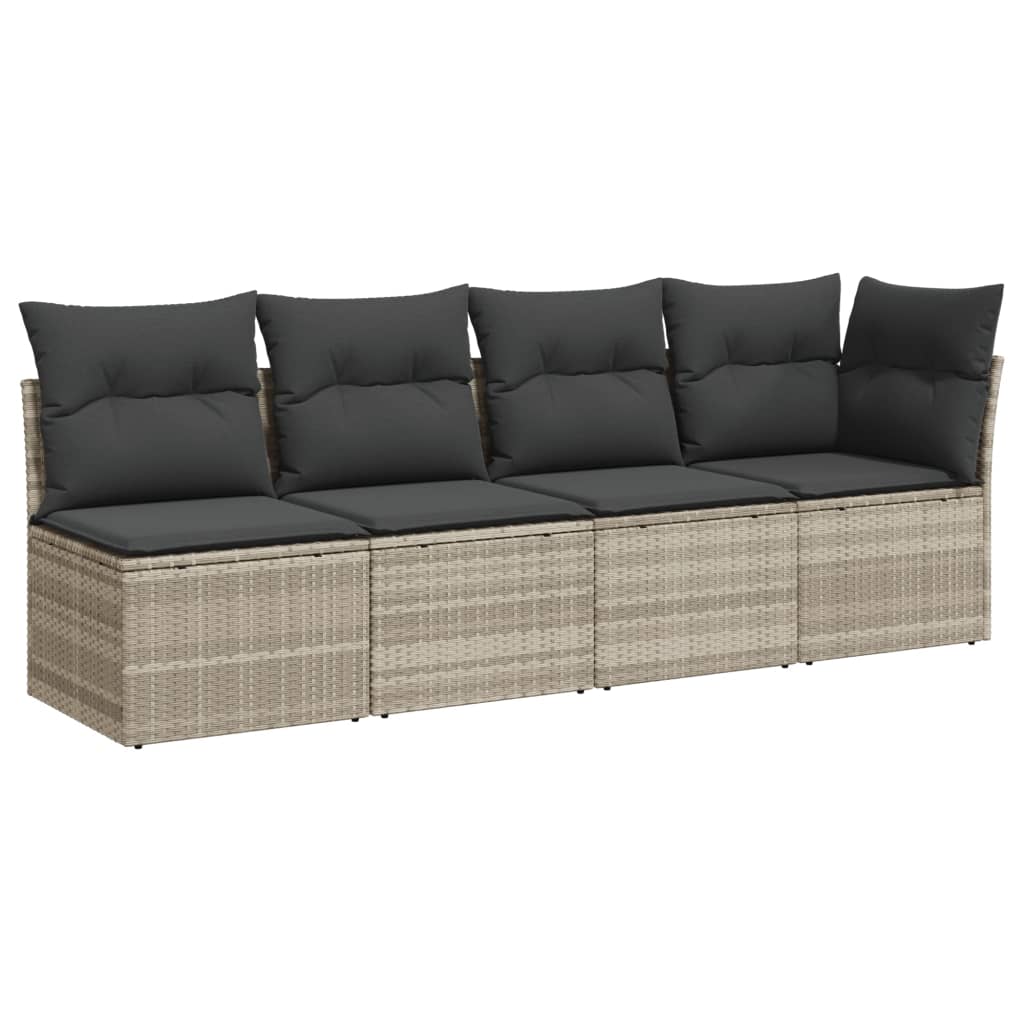 Gartensofa mit Kissen 4-Sitzer Hellgrau Poly Rattan