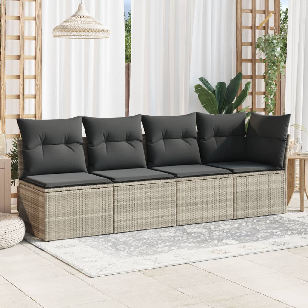 Gartensofa mit Kissen 4-Sitzer Hellgrau Poly Rattan