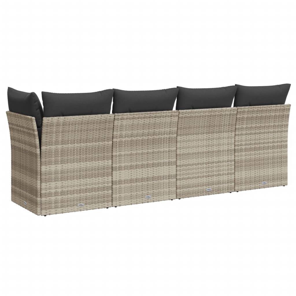 Gartensofa mit Kissen 4-Sitzer Hellgrau Poly Rattan