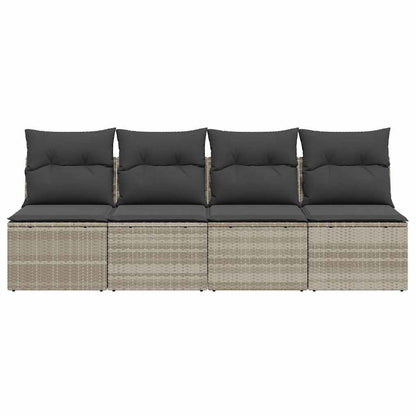 Gartensofa mit Kissen 4-Sitzer Hellgrau Poly Rattan