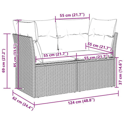 Gartensofa mit Kissen 2-Sitzer Hellgrau Poly Rattan