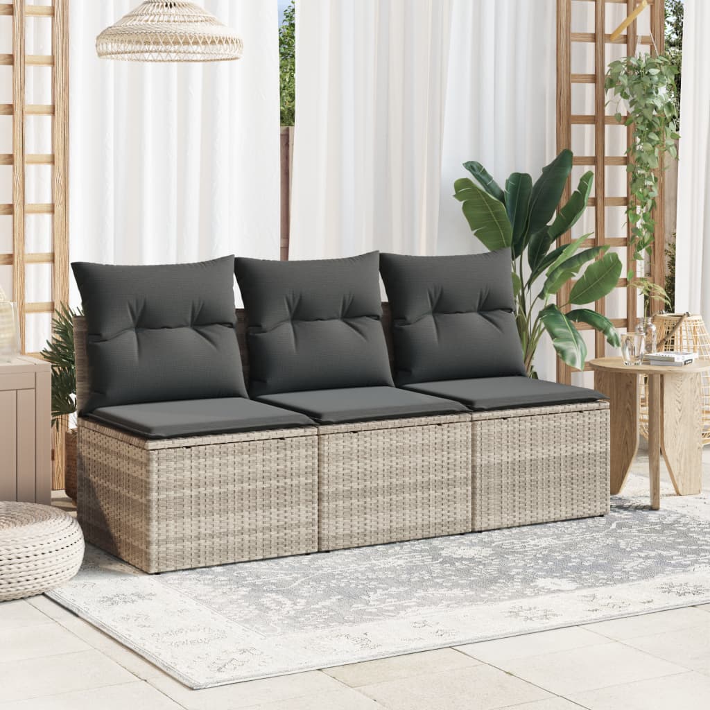 Gartensofa mit Kissen 3-Sitzer Hellgrau Poly Rattan