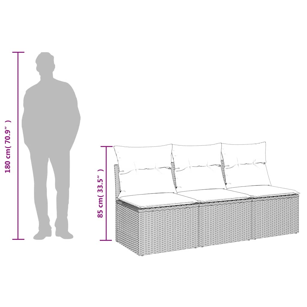 Gartensofa mit Kissen 3-Sitzer Hellgrau Poly Rattan