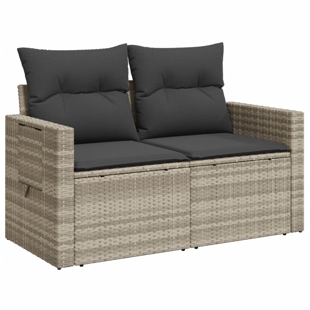 Gartensofa mit Kissen 2-Sitzer Hellgrau Poly Rattan