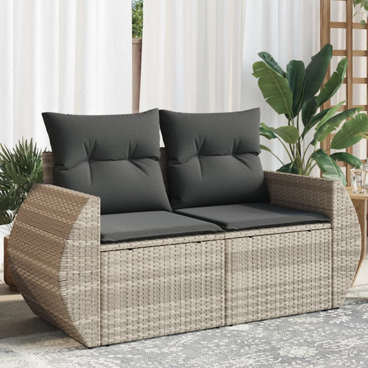 Gartensofa mit Kissen 2-Sitzer Hellgrau Poly Rattan