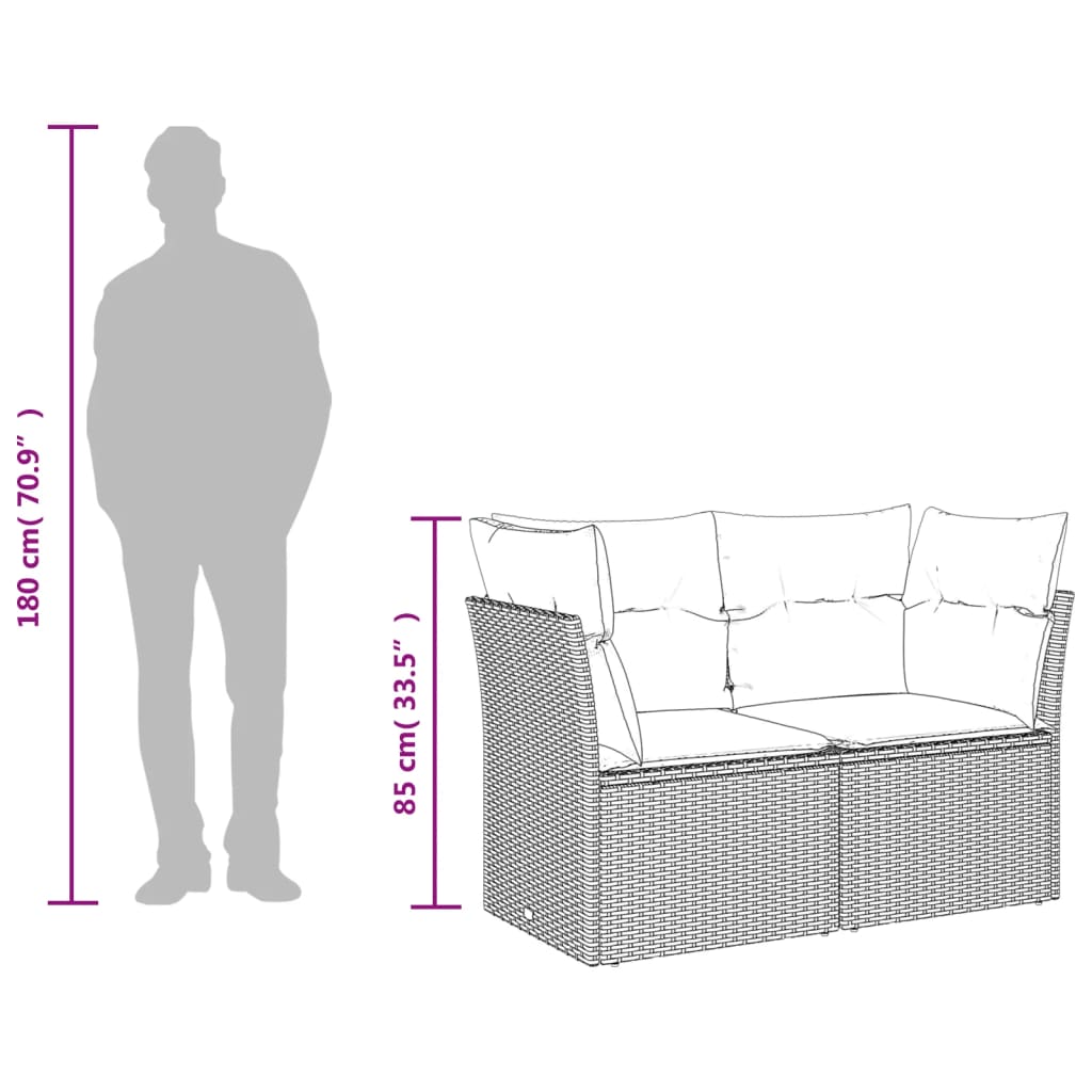 Gartensofa mit Kissen 2-Sitzer Braun Poly Rattan