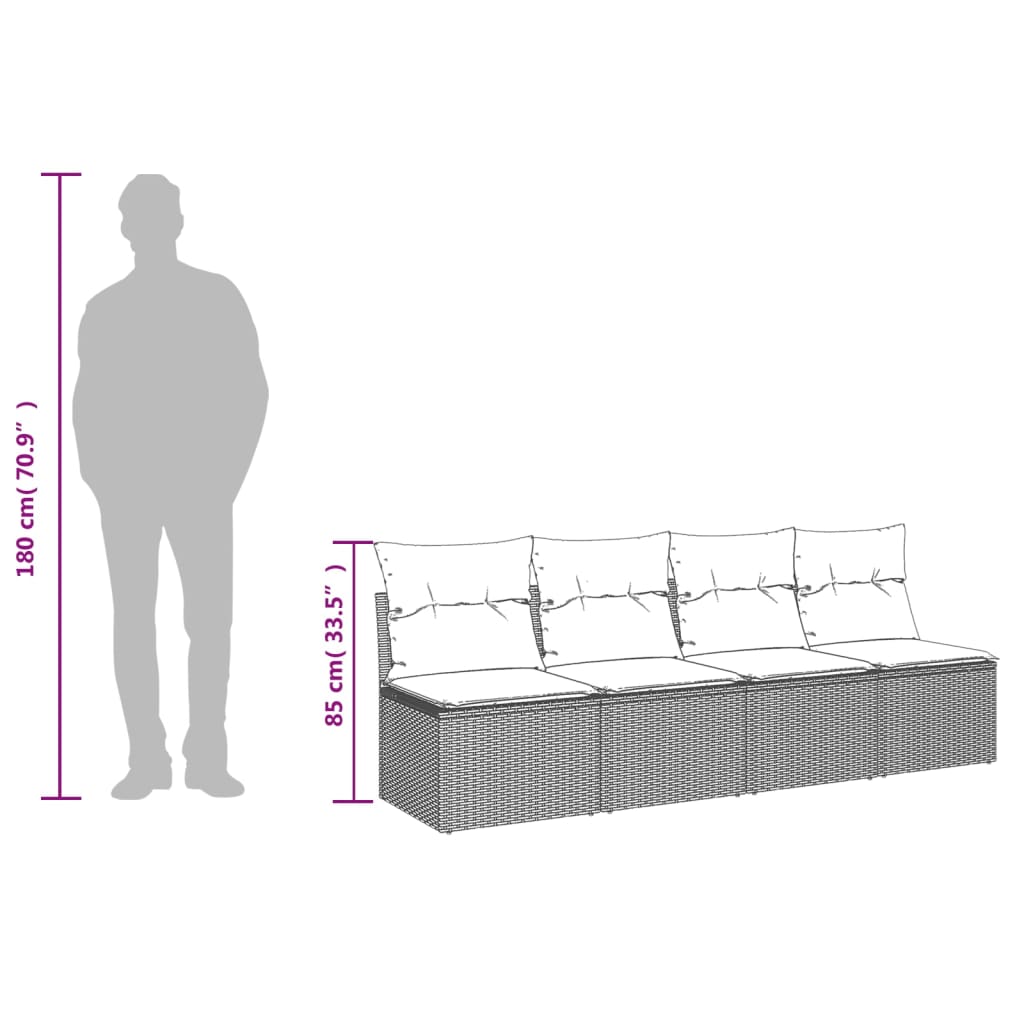 Canapé de jardin avec coussins 4 places en polyrotin marron