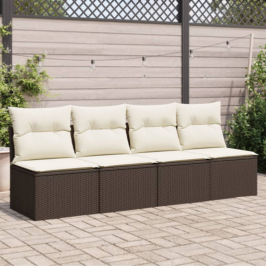 Gartensofa mit Kissen 4-Sitzer Braun Poly Rattan