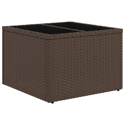 Gartentisch mit Glasplatte Braun 55x55x37 cm Poly Rattan