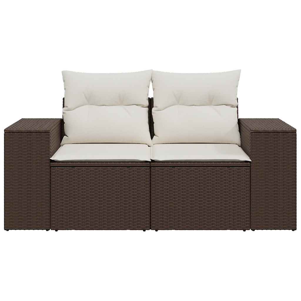 Gartensofa mit Kissen 2-Sitzer Braun Poly Rattan