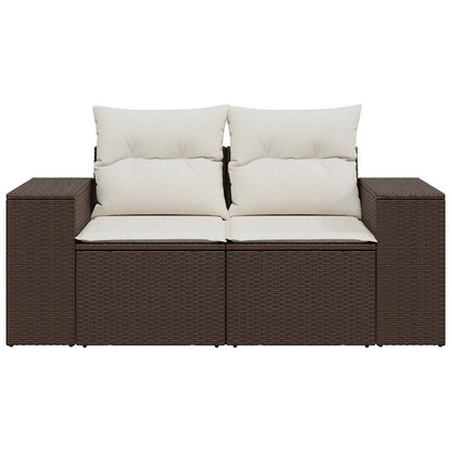 Gartensofa mit Kissen 2-Sitzer Braun Poly Rattan