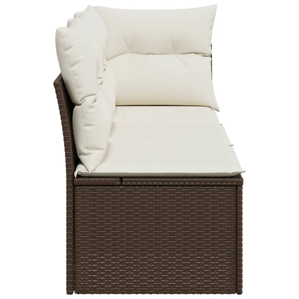 Gartensofa mit Kissen 3-Sitzer Braun Poly Rattan