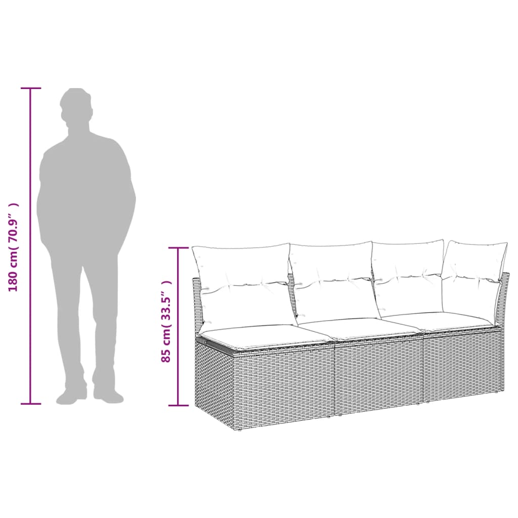 Canapé de jardin avec coussins 3 places en polyrotin marron