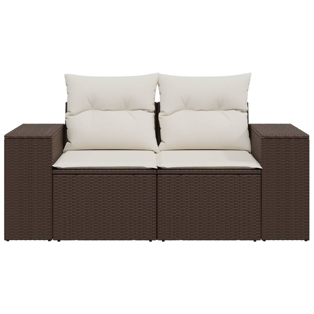 Gartensofa mit Kissen 2-Sitzer Braun Poly Rattan