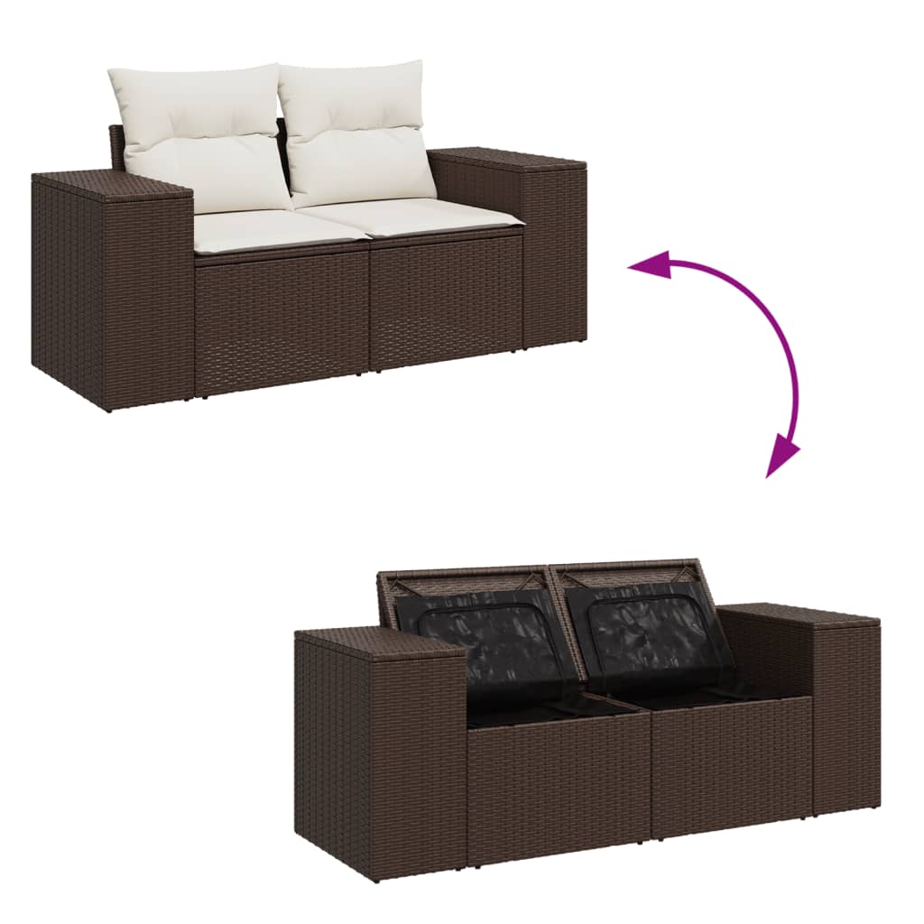 Gartensofa mit Kissen 2-Sitzer Braun Poly Rattan