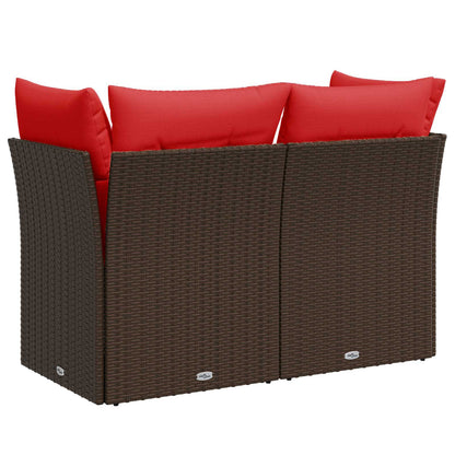 Gartensofa mit Kissen 2-Sitzer Braun Poly Rattan