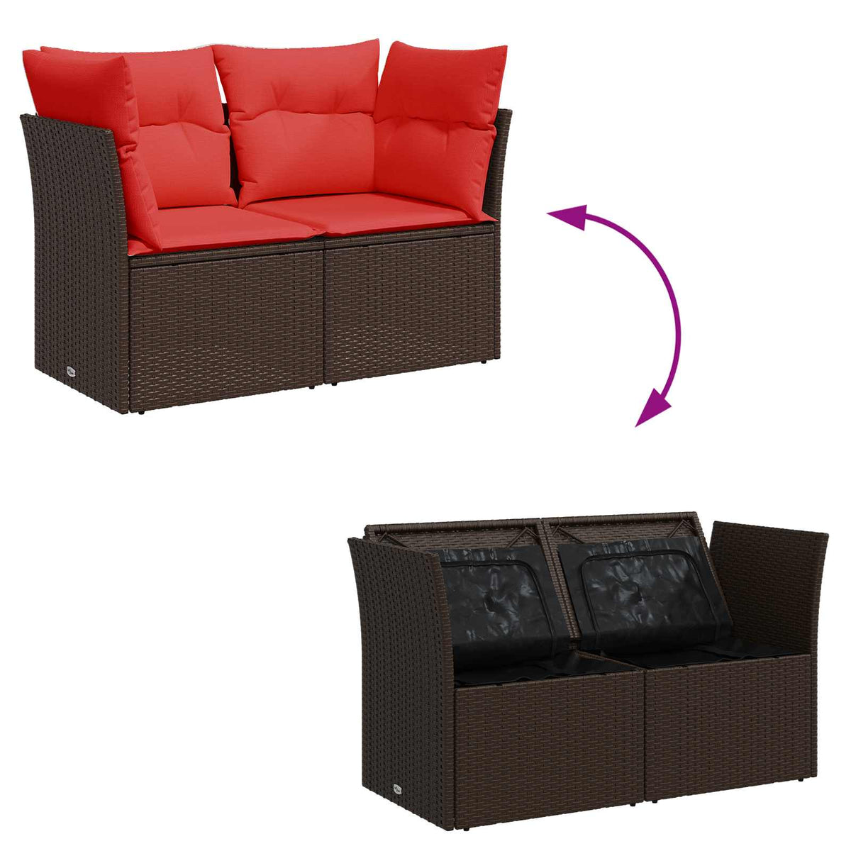 Gartensofa mit Kissen 2-Sitzer Braun Poly Rattan