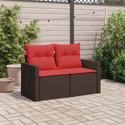 Gartensofa mit Kissen 2-Sitzer Braun Poly Rattan