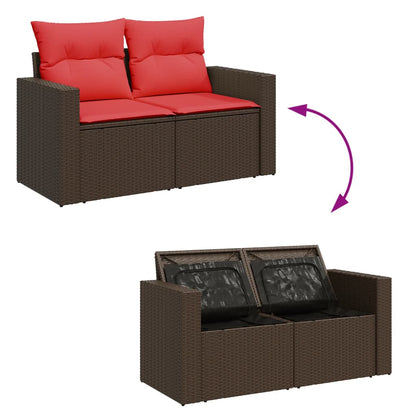 Gartensofa mit Kissen 2-Sitzer Braun Poly Rattan