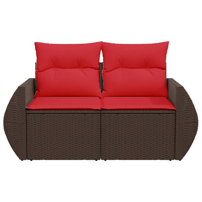Gartensofa mit Kissen 2-Sitzer Braun Poly Rattan