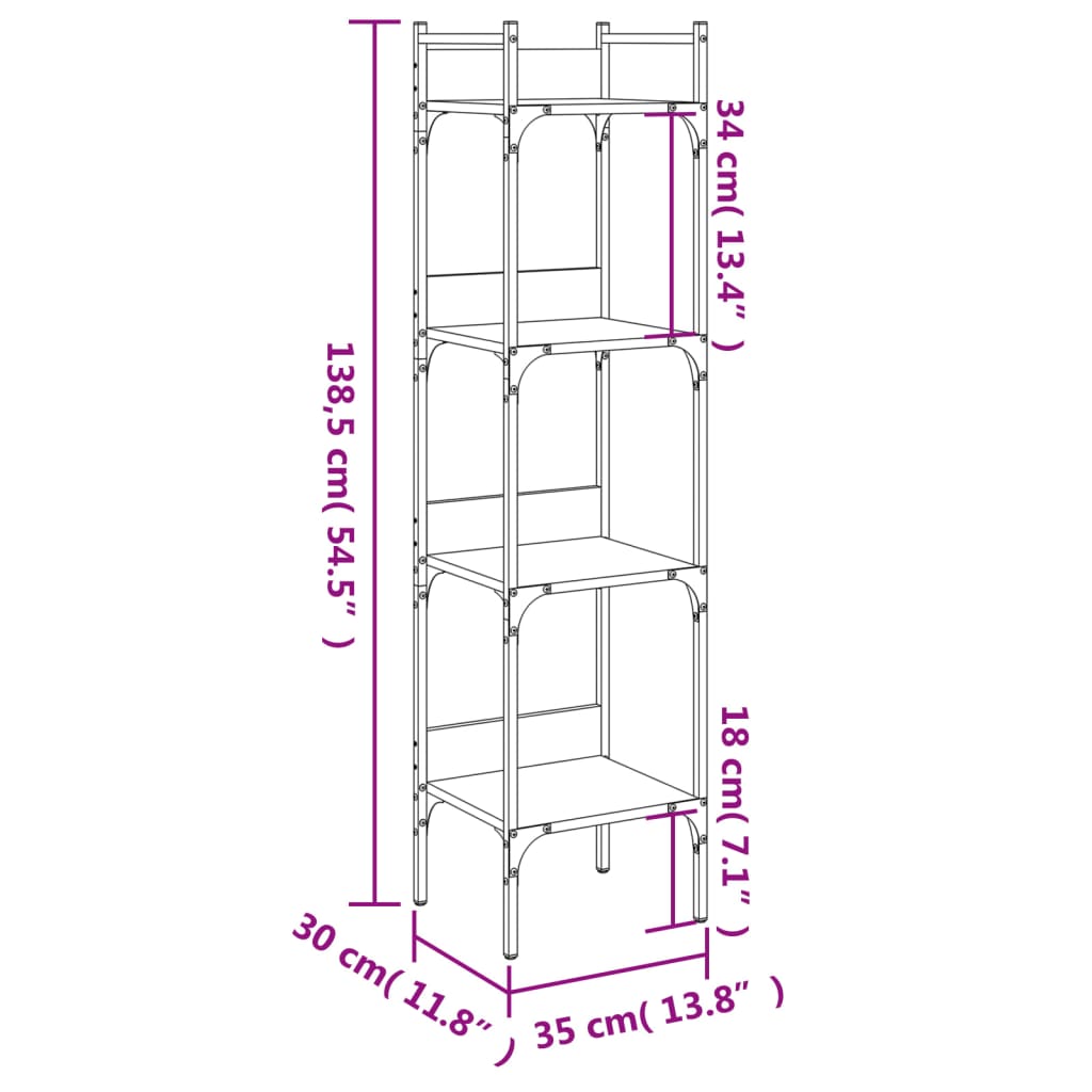 Bücherregal 4 Böden Sonoma-Eiche 35x30x138,5 cm Holzwerkstoff