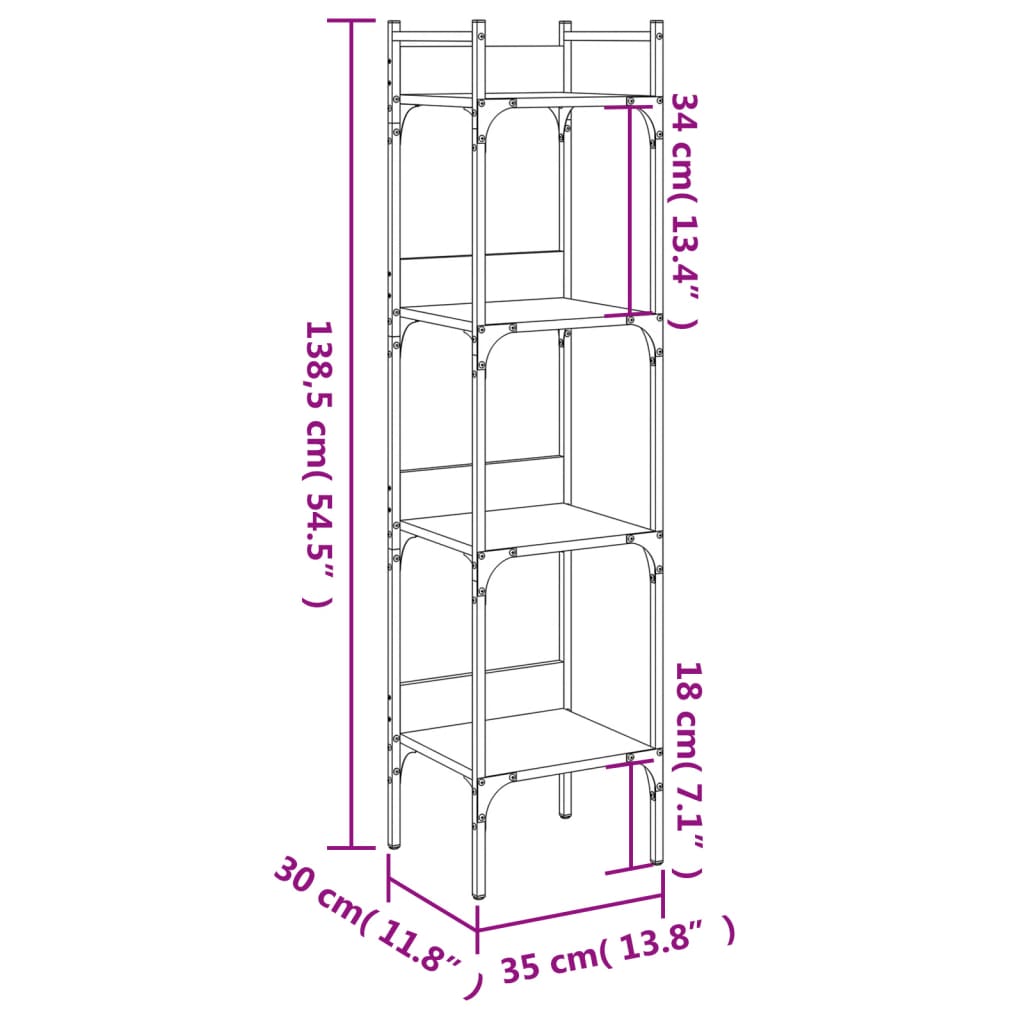 Bücherregal 4 Böden Grau Sonoma 35x30x138,5 cm Holzwerkstoff