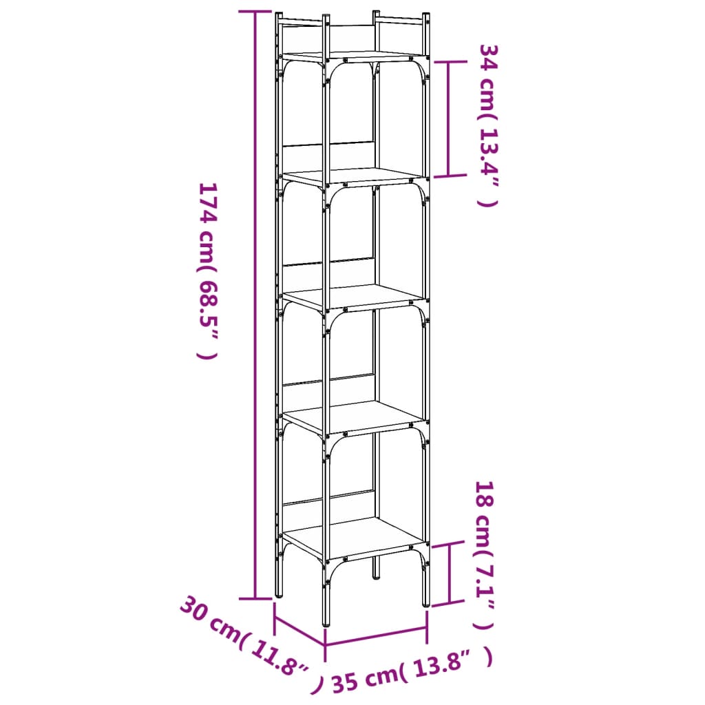 Bücherregal 5 Böden Braun Eichen-Optik 35x30x174 cm