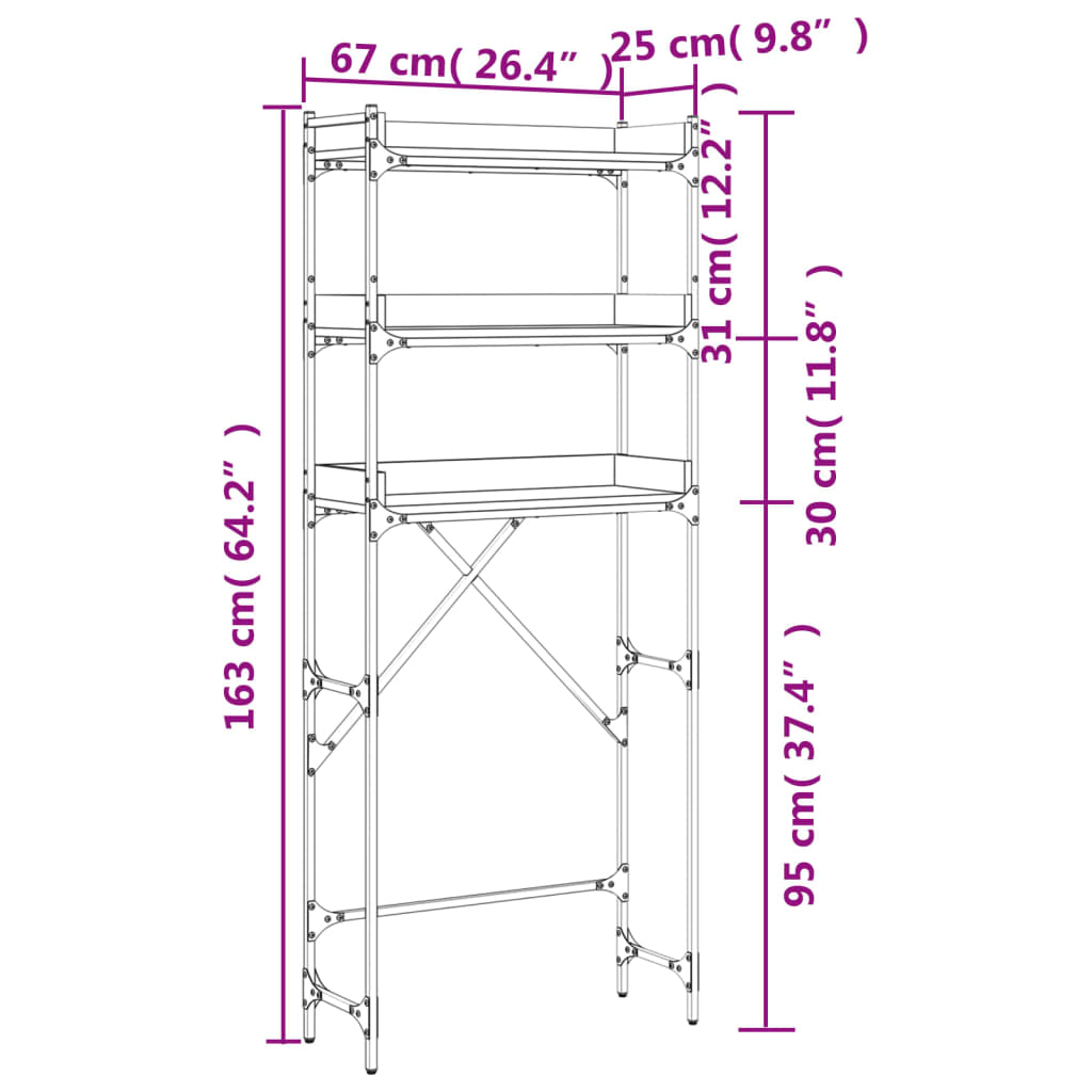 Etagère pour machine à laver noire 67x25x163 cm en bois