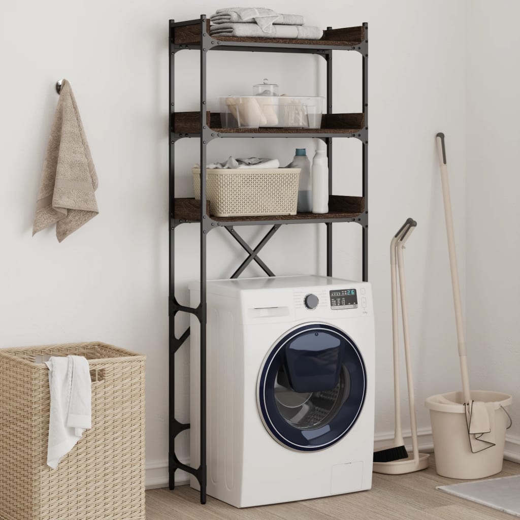 Etagère pour lave-linge aspect chêne marron 67x25x163 cm