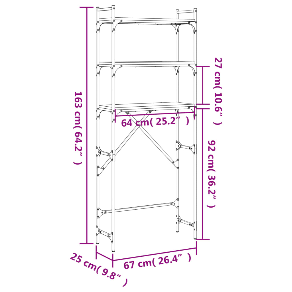 Etagère pour machine à laver chêne fumé 67x25x163 cm matériau bois