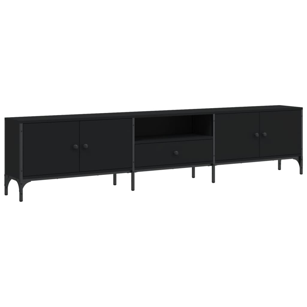 Meuble TV avec tiroir noir 200x25x44 cm en bois